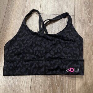 Lululemon X Soulcycle Energy Bra in snow leopard